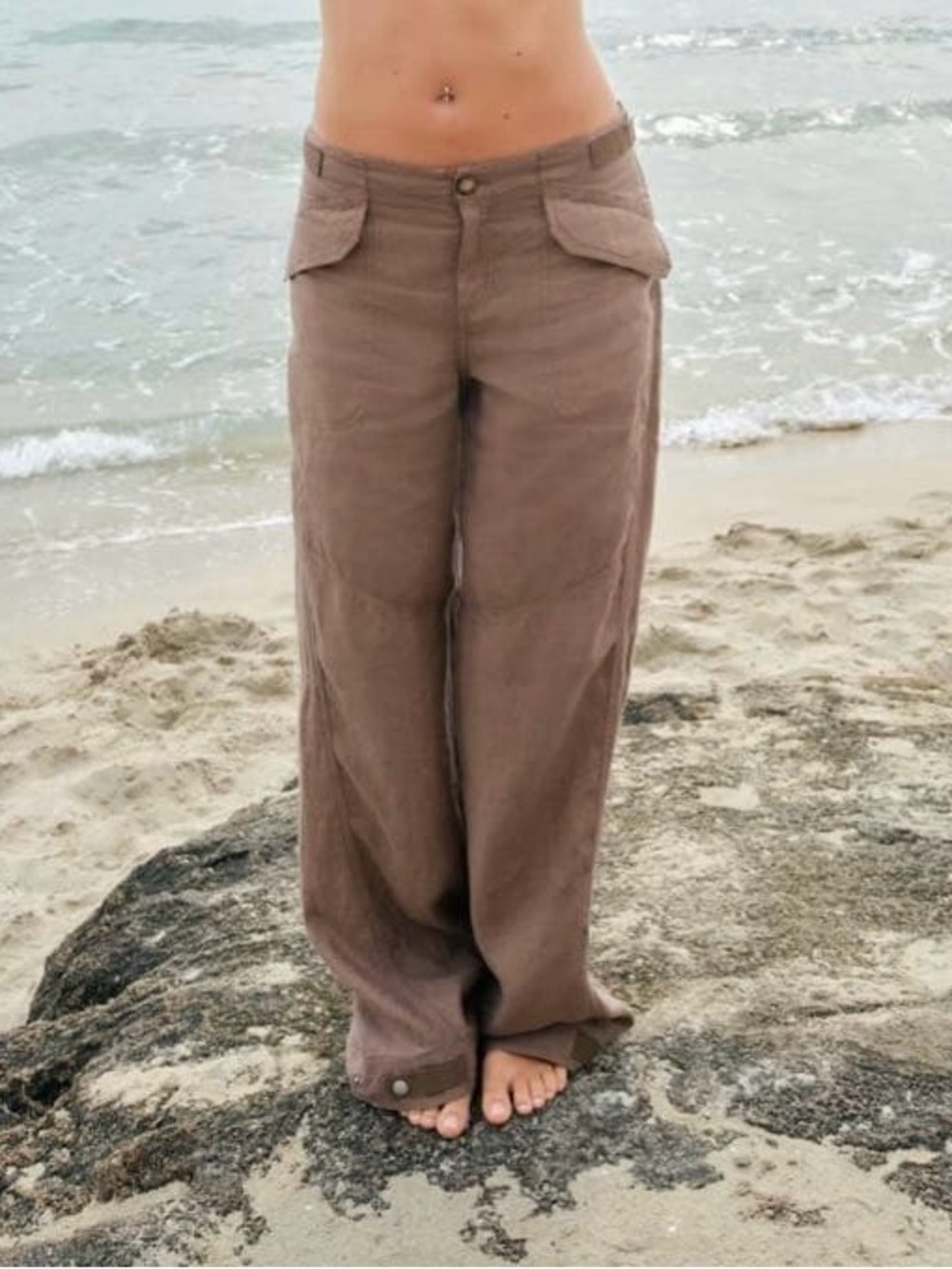 H&M x Mia Regan Wide-Leg Cargo Pants in Brown